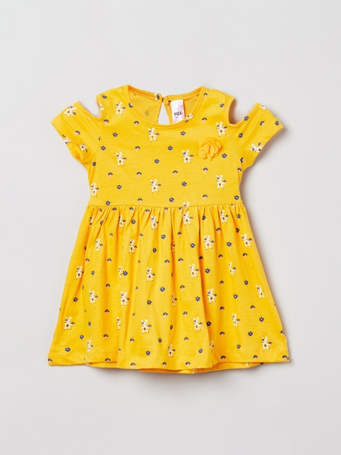 

max Girls Yellow Printed A-Line Dress