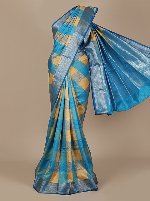 

Pothys Blue & Yellow Art Silk Checked Saree