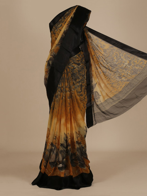 

Pothys Cream-Coloured & Black Poly Chiffon Printed Saree