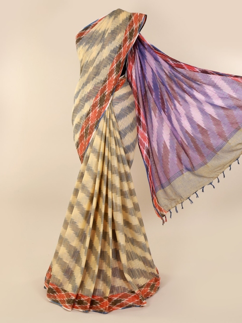 

Pothys Cream-Coloured & Grey Linen Blend Woven Design Saree
