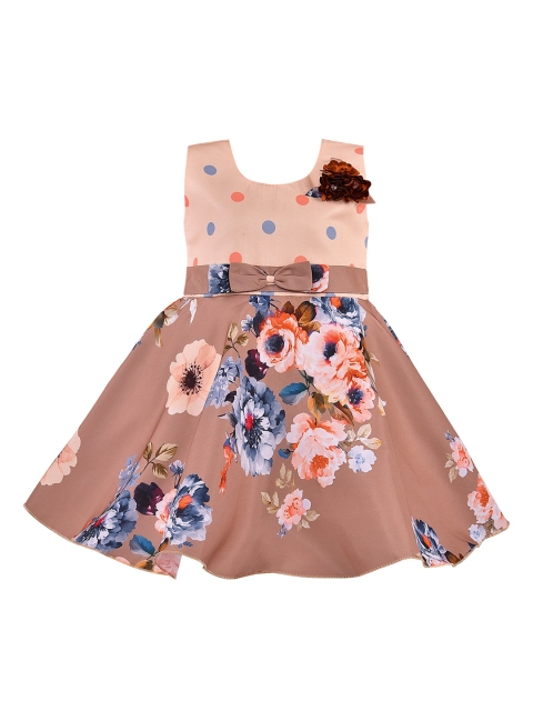 

Wish Karo Girls Brown Floral Printed Fit and Flare Dress