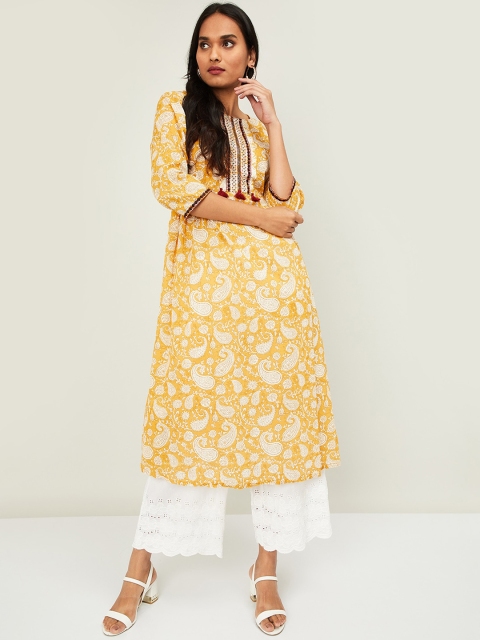 

Melange by Lifestyle Women Mustard & White Printed A-Line Kurta
