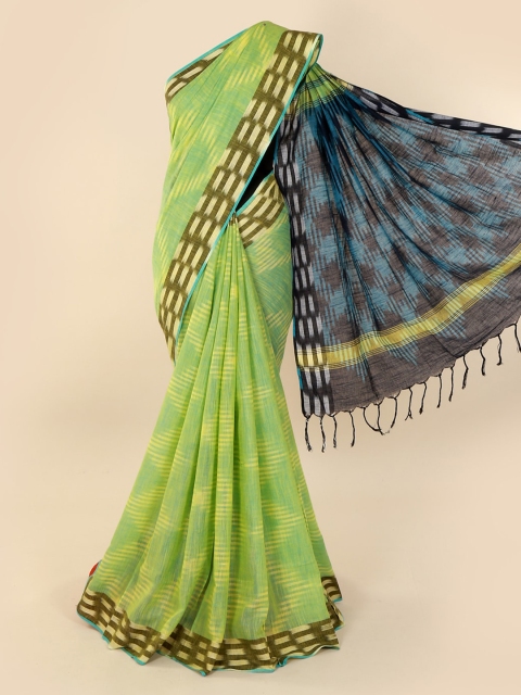 

Pothys Green Printed Linen Blend Saree