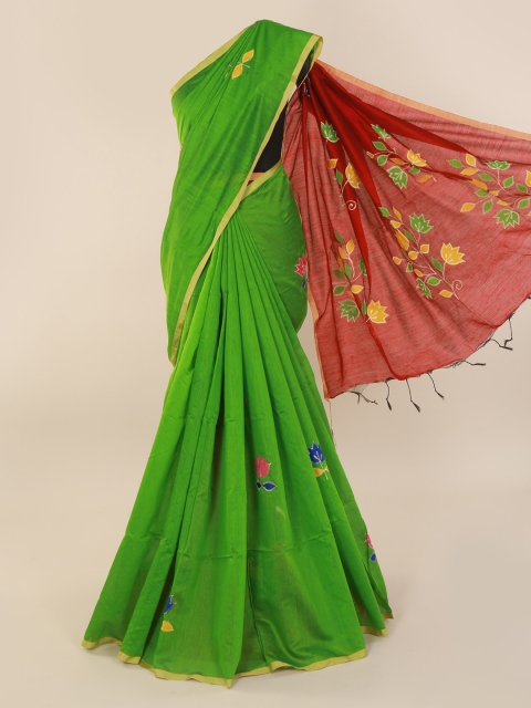 

Pothys Green Printed Cotton Blend Saree