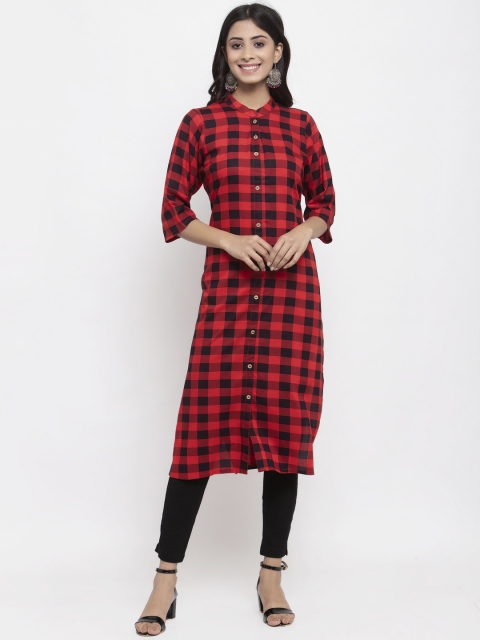 

NEUDIS Women Red & Black Checked Straight Kurta