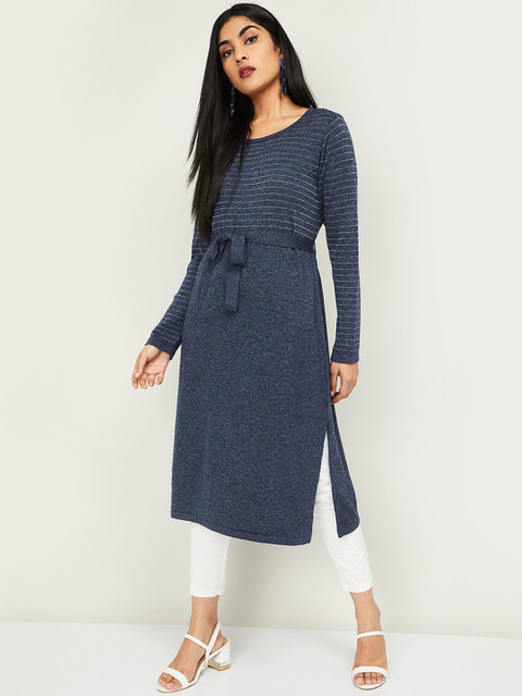 

Melange by Lifestyle Women Navy Blue Striped Straight Tunic