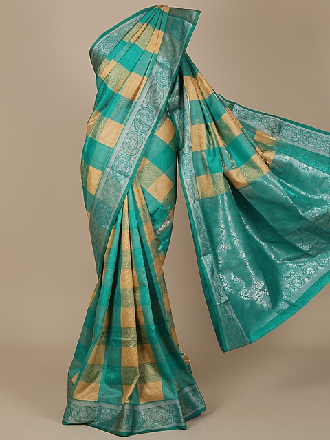

Pothys Green & Yellow Art Silk Checked Saree