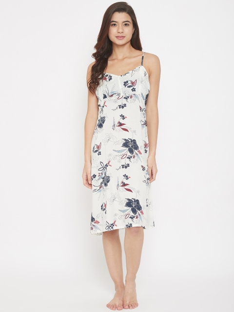 

The Kaftan Company Women Off White Solid Kaftan Nightdress With Printed Slip