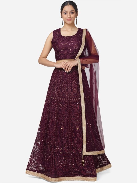 

BOMBAY SELECTIONS Women Burgundy & Gold-Coloured Embroidered Ready to Wear Lehenga & Blouse with Dupatta