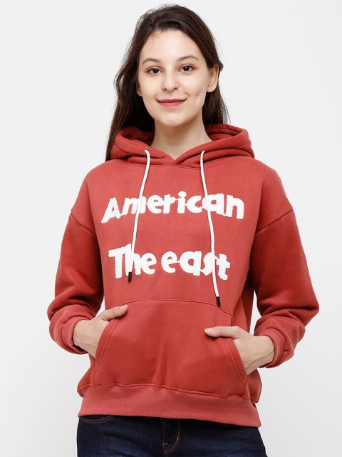 

STROP Women Red Printed Hooded Sweatshirt