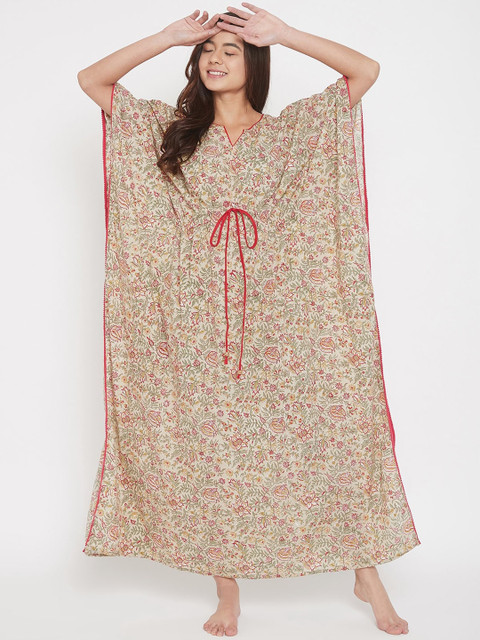 

The Kaftan Company Women Beige & Red Printed Nightdress
