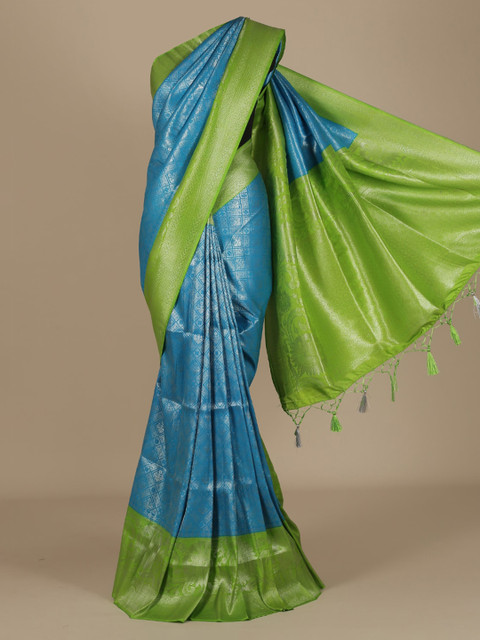 

Pothys Turquoise Blue & Green Jute Silk Woven Design Saree