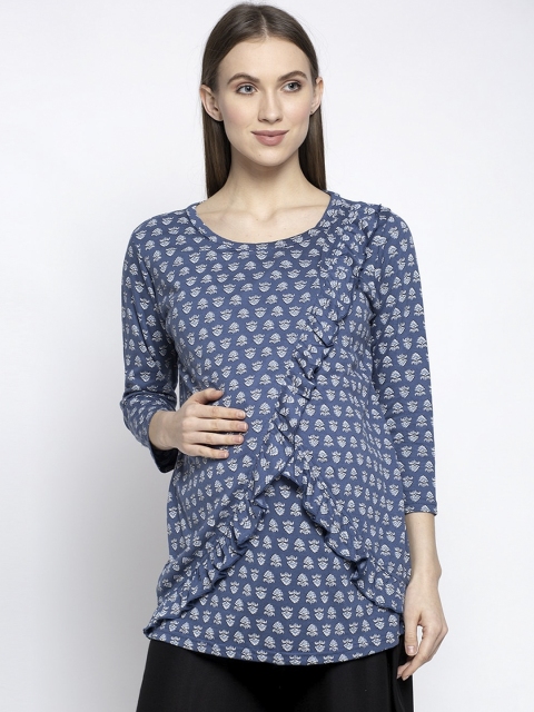 

Tiara Women Blue Printed Maternity Top