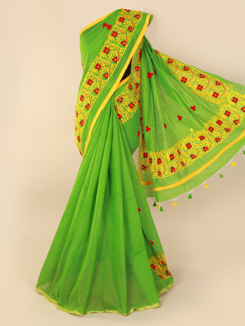 

Pothys Green Printed Cotton Blend Saree