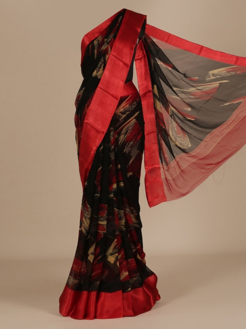 

Pothys Black & Red Poly Chiffon Printed Saree