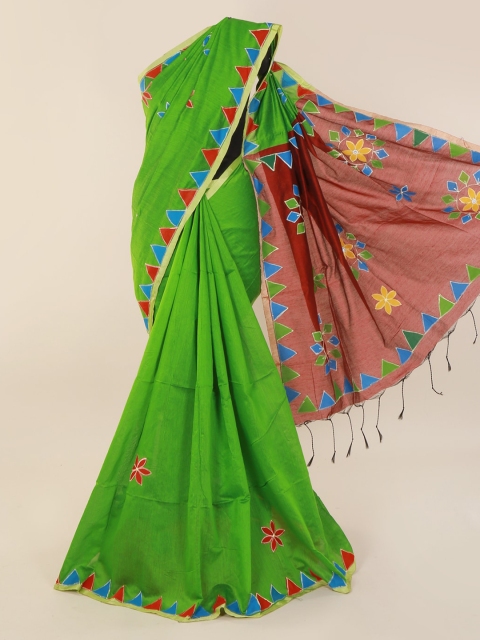 

Pothys Green Embroidered Cotton Blend Saree