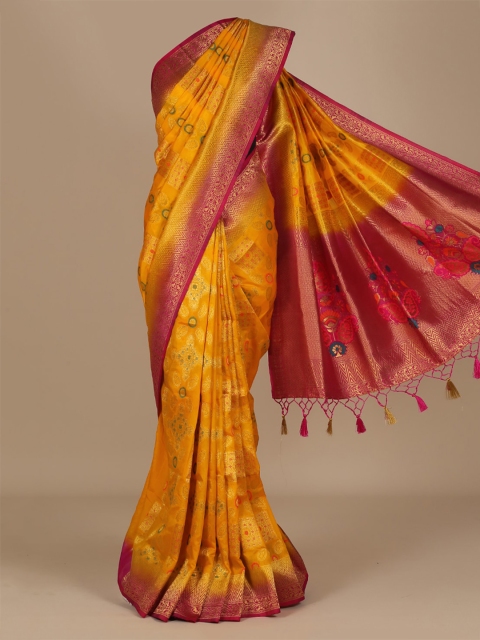 

Pothys Yellow & Pink Jute Silk Woven Design Saree