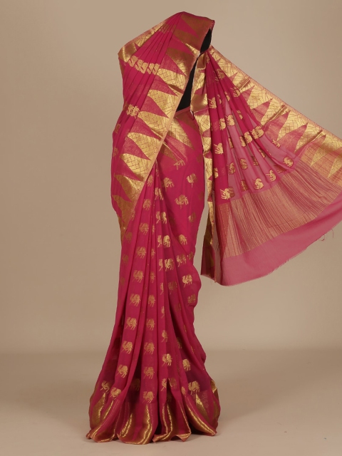 

Pothys Red & Gold-Toned Poly Chiffon Woven Design Saree
