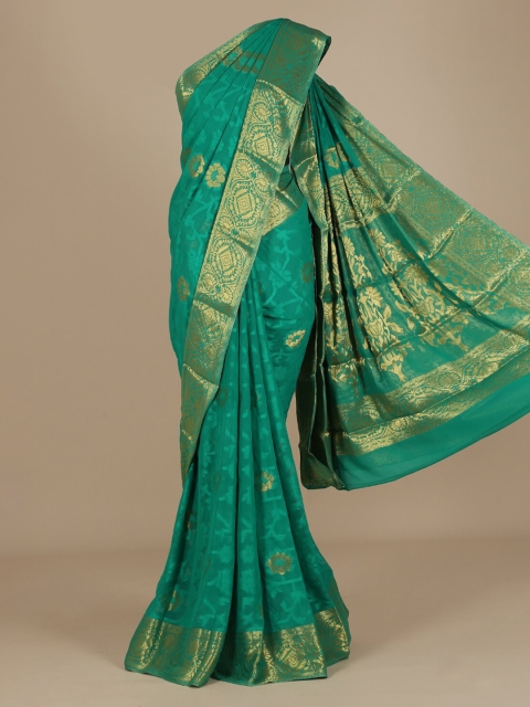 

Pothys Green & Gold-Toned Poly Chiffon Printed Saree
