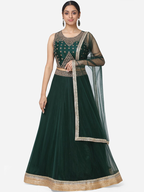

BOMBAY SELECTIONS Women Green Embroidered Ready to Wear Lehenga & Blouse with Dupatta