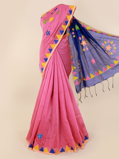 

Pothys Pink Solid Cotton Blend Saree