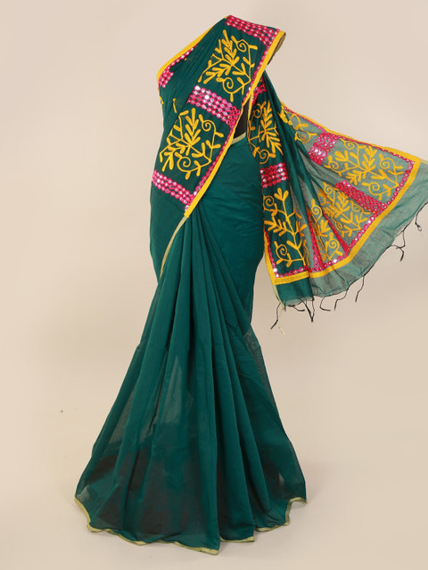 

Pothys Green Embroidered Cotton Blend Saree