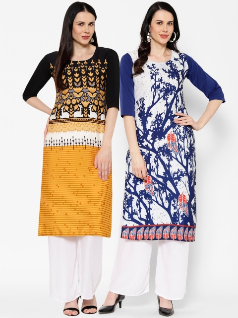 

7Threads Women Pack Of 2 Multicoloured Printed Straight Kurtas, Multi