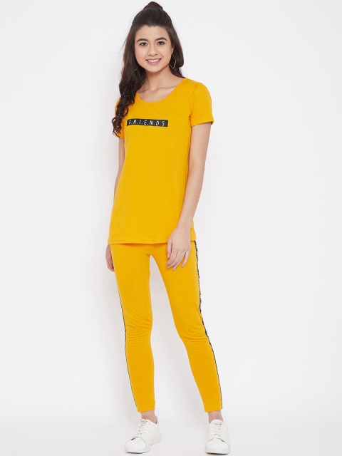 

CHROME & CORAL Women Yellow & Black Solid Tracksuit