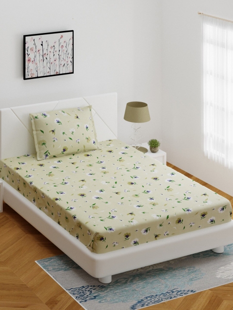 

BOMBAY DYEING Green Floral 164 TC Cotton 1 Single Bedsheet With 1 Pillow Cover