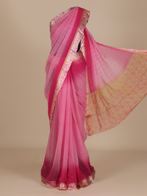 

Pothys Pink Printed Poly Chiffon Saree