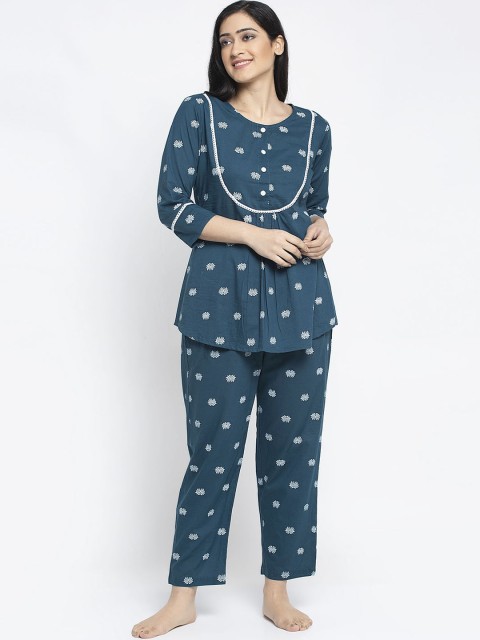 

Aujjessa Women Blue & White Printed Night Suit