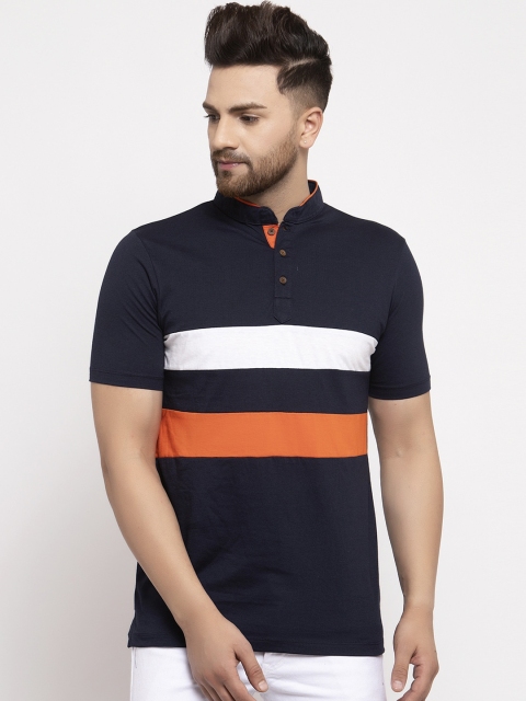 

Kalt Men Navy Blue Colourblocked Polo Collar T-shirt