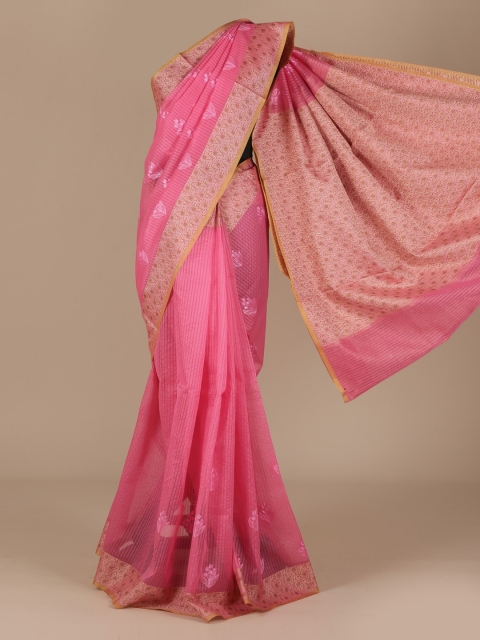 

Pothys Pink & Gold-Toned Cotton Blend Woven Design Saree
