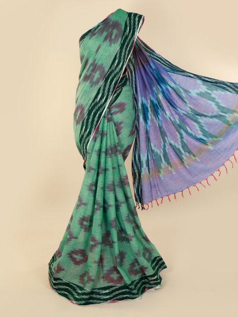 

Pothys Green & Navy Blue Linen Blend Printed Saree