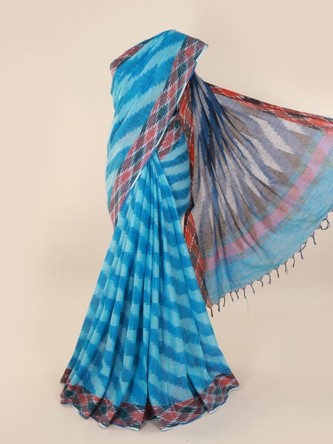 

Pothys Blue & Red Linen Blend Woven Design Saree