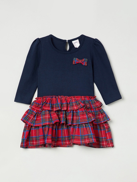 

max Girls Blue Checked Fit and Flare Dress