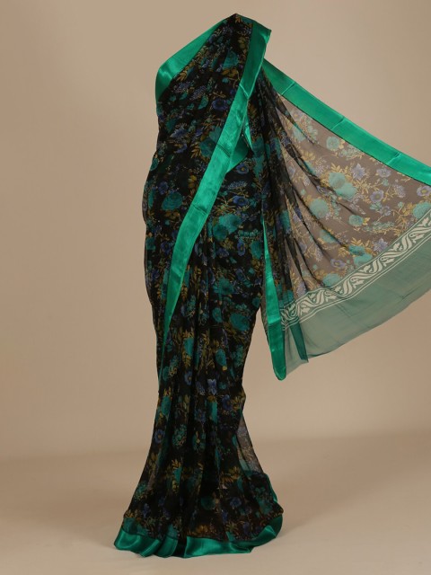 

Pothys Black & Green Poly Chiffon Printed Saree