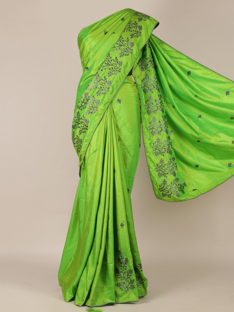 

Pothys Green Solid Art Silk Saree with Embroidered Border