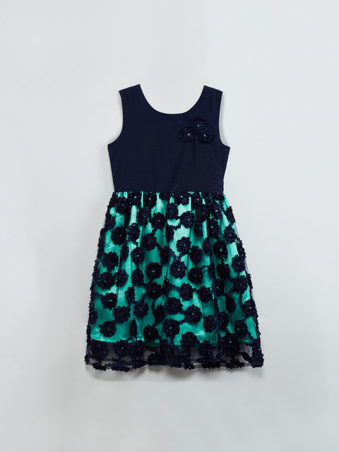 

max Girls Navy Blue Printed Fit and Flare Dress