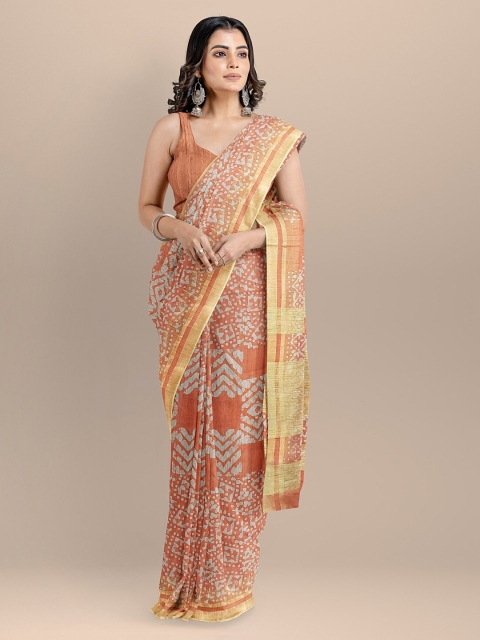 

BharatSthali Orange Silk Cotton Printed Venkatgiri Sustainable Saree