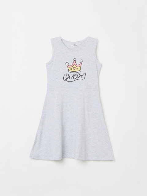 

Fame Forever by Lifestyle Girls Grey Melange Printed Knitted A-Line Dress