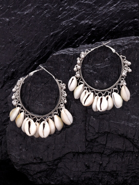 

PANASH Silver-Plated & White Contemporary Hoop Earrings
