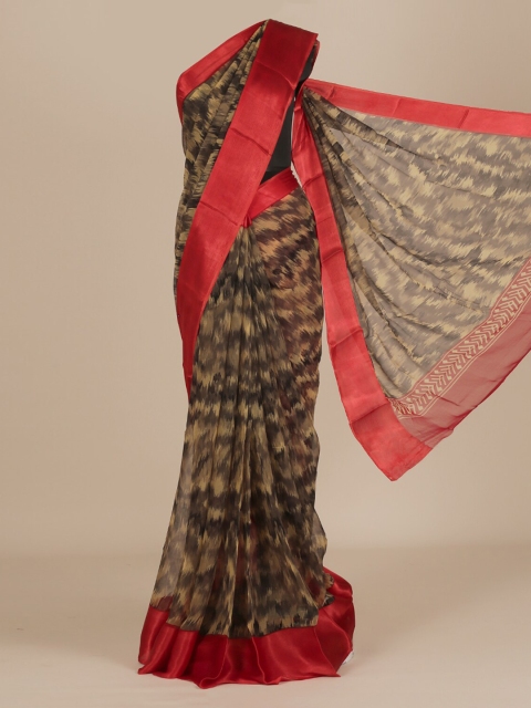 

Pothys Brown & Red Poly Chiffon Printed Saree