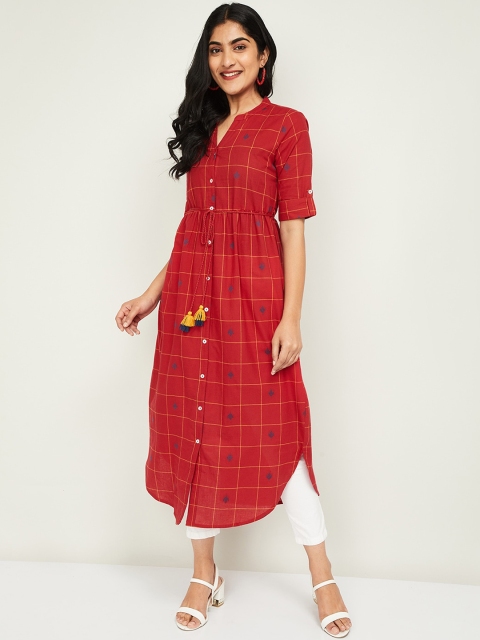 

Colour Me by Melange Women Red & Blue Checked Straight Tunic