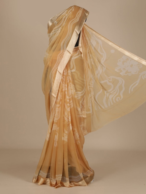 

Pothys Cream-Coloured & Gold-Toned Poly Chiffon Solid Saree