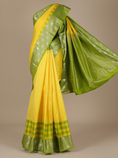 

Pothys Yellow & Green Pure Silk Colourblocked Saree