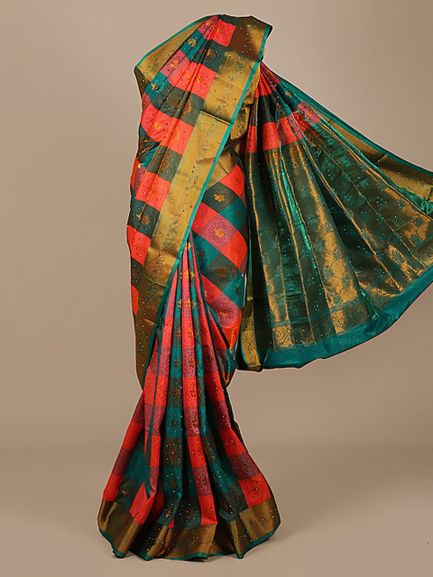 

Pothys Multicoloured Checked Art Silk Saree, Multi