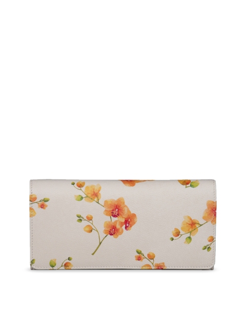 

MAI SOLI Women Beige & Yellow Printed Leather Envelope Wallet