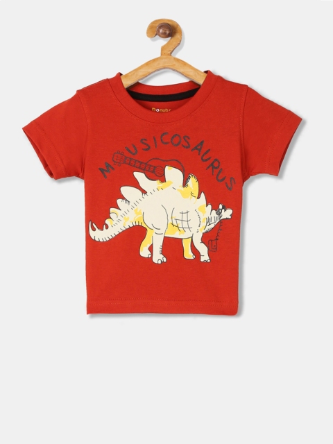

Donuts Boys Rust Orange & Off-White Printed Round Neck T-shirt