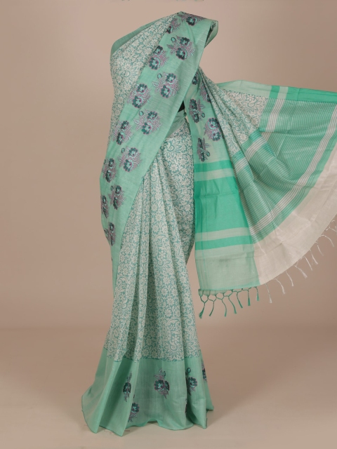 

Pothys Green Printed Manipuri Cotton Blend Saree with Embroidered Border